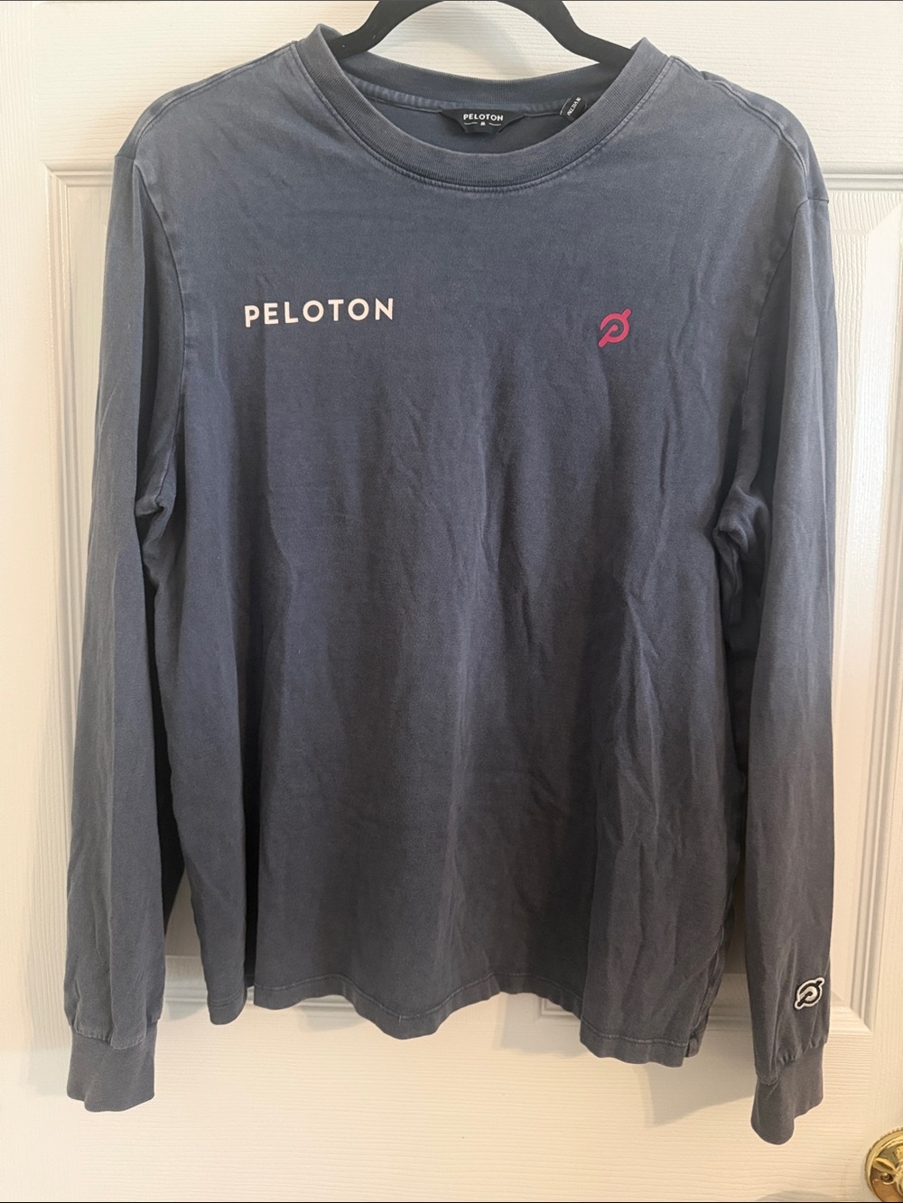 Peloton Long Sleeve T-Shirt Sz Medium 100% Cotton Faded Blue